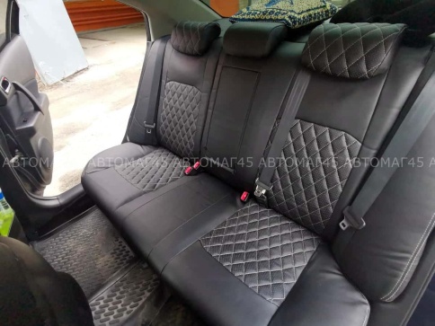 Авточехлы  Mazda 3 Мазда 3 2013-2019г BM экокожа черная серая нить ромб фото 2