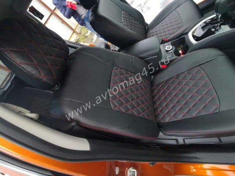 Авточехлы  Nissan X-Trail Ниссан Х-Трейл 2007-2014г кузов T31 экокожа черная красная нить ромб    фото 5