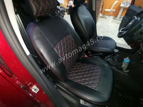 Авточехлы  Renault Logan Stepway с 2013г Renault Sandero Stepway с 2015г 1/1 экокожа черный ромб фото 5