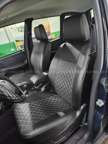 Авточехлы  Нива Шевроле Niva 2014-2020г Нива Travel с 2020г экокожа черная с серой ниткой ромб фото 2