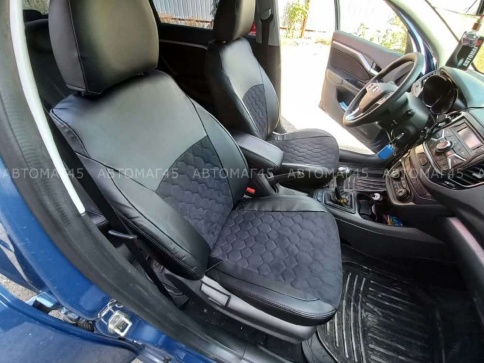 Авточехлы  Lada Vesta Лада Веста седан SW SW Cross экокожа алькантара черная соты г.Ростов   фото 4