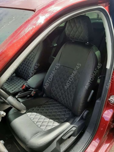 Авточехлы  Volkswagen Jetta Джетта 2010-2019г 6 поколение экокожа черная красная нить ромб    фото 12