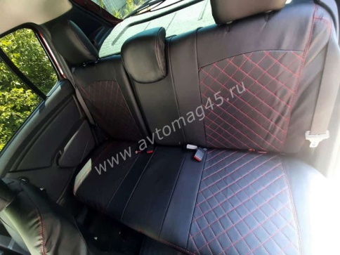 Авточехлы  Renault Duster до 2015г Sandero S.Stepway до 2015г 1/1 экокожа черная сер.н ромб фото 7