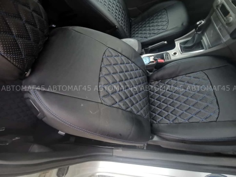 Авточехлы  Ford Focus 2 Форд Фокус 2 экокожа черная красная нить ромб    фото 2