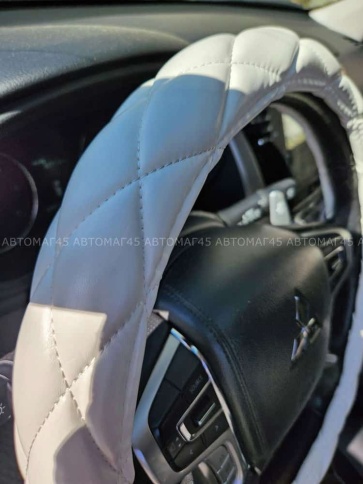 Maximal  оплетка руля кожа белая ромб белая нитка размер 37-39см R-01-WTWT   фото 2