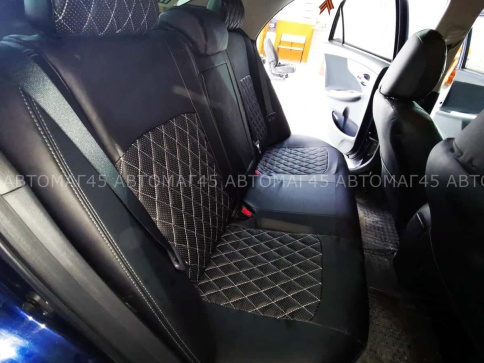 Авточехлы  Toyota Corolla Тойота Королла 2013-2019г кузов 160 180 экокожа черная серая нить ромб фото 2