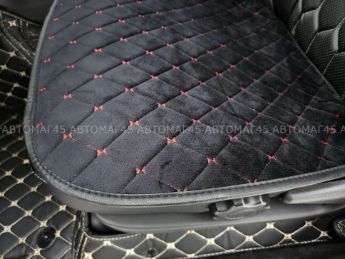 Maximal  Накидка на сиденье на силиконе велюр черный c красной ниткой 55 x 50 см 1шт    фото 5