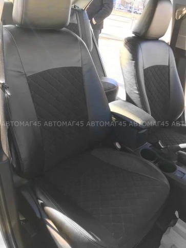 Авточехлы  Toyota Corolla Тойота Королла 2013-2019г кузов 160 180 экокожа алькантара серая нить ромб фото 6