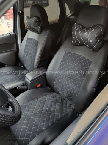 Авточехлы  Лада Granta Гранта  2/3 с 08.2018г экокожа алькантара черная ромб г.Ростов  фото 10