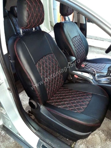 Авточехлы  Kia Sportage Киа Спортаж 2010-2016г Hyundai ix35 9-15г экокожа черная серая нить ромб    фото 9