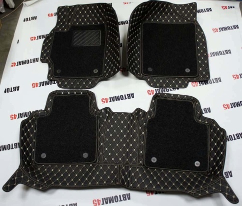 Ковры  5D экокожа Toyota Camry V40/V45 2006-2011г черный с бежевой ниткой+ворс компл Like АКЦИЯ! фото 8