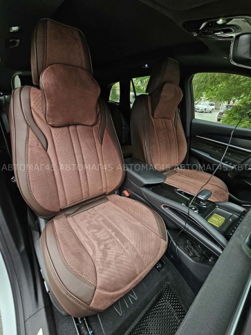 Чехлы  накидки на сиденье экокожа+алькант коричн трансформер с отдельным подголовником комплект Fota фото 4