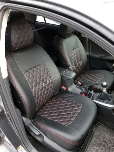 Авточехлы  Toyota Corolla Тойота Королла 2001-2007г седан лев руль кузов 120 экокожа черный ромб   фото 2