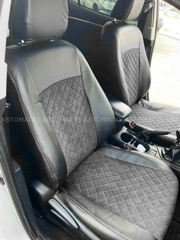 Авточехлы  Toyota Corolla Тойота Королла 2013-2019г кузов 160 180 экокожа алькантара серая нить ромб фото 3