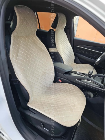Автотренд  Накидки на сиденье на силиконе без боков велюр бежевый 2шт    фото 3