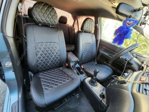 Авточехлы  Mitsubishi Lancer 9 Мицубиси Лансер 9 2003-2010г экокожа черная серая нить ромб седан   фото 9