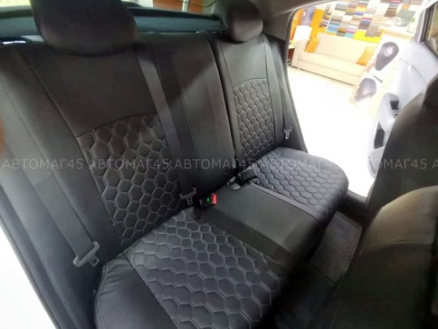 Авточехлы  Kia Rio с 2017г Rio X-Line с 2017г Solaris c 2017г  экокожа черная сер.н. соты г.Ростов фото 6