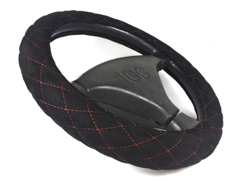 IGG  714.2 оплетка руля спонж черный стеганый с красной отстрочкой    фото 2