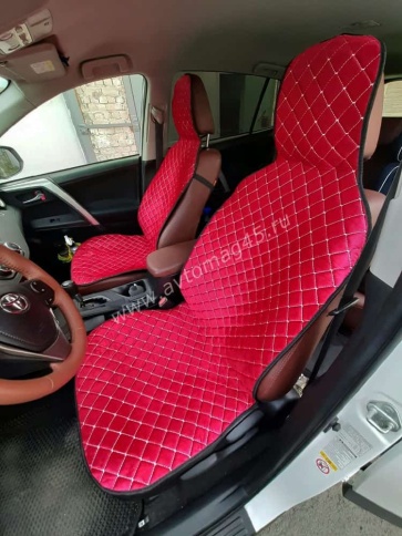 Автотренд  Накидки на сиденье на силиконе без боков велюр красный 2шт    фото 7