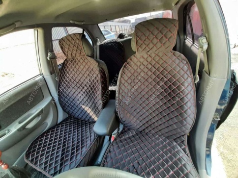 Гелакси  Накидки на сиденье универсальные велюр передние черные с боками с красной ниткой 1шт  фото 3