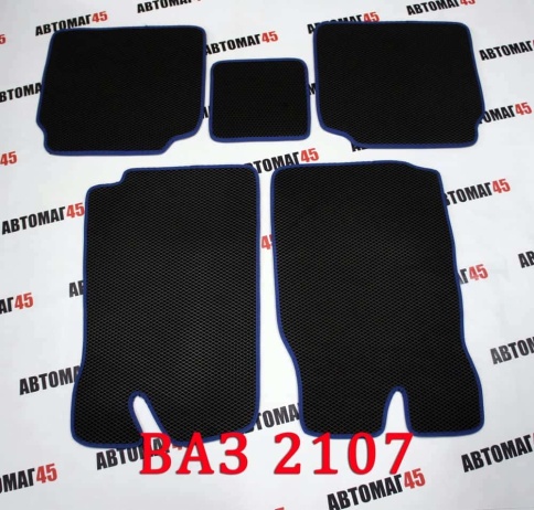 EVA ЭВА  коврики в салон ВАЗ 2101 2107 черные синий кант  рисунок ромб комплект 5шт    фото 1