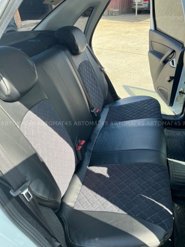 Авточехлы  Datsun Датсун 1/1 2/3 экокожа алькантара черная серая нить ромб    фото 6