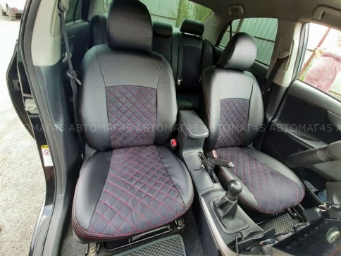 Авточехлы  Toyota Corolla Тойота Королла 2007-2013г кузов 150 экокожа алькант черная крас.нить ромб фото 9