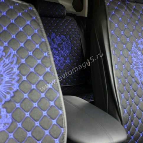 Чехлы  накидки на сиденье серия G лен черный синяя нитка комплект 5 шт    фото 4