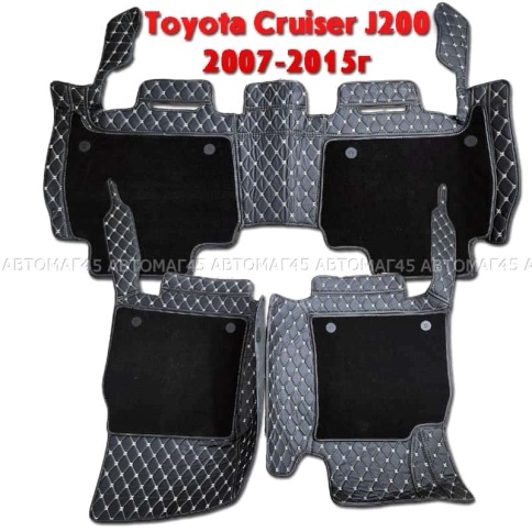 Ковры  5D экокожа Toyota Land Cruisеr 200 2007-2015г черный с бежевой ниткой+ворс комплект АКЦИЯ! фото 1