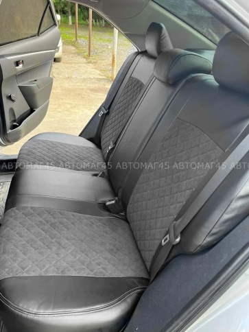 Авточехлы  Toyota Corolla Тойота Королла 2013-2019г кузов 160 180 экокожа алькантара серая нить ромб фото 2