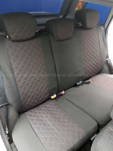 Авточехлы  Лада Granta Гранта  1/1 с 08.2018г жаккард черный с красной ниткой ромб Барс  фото 2