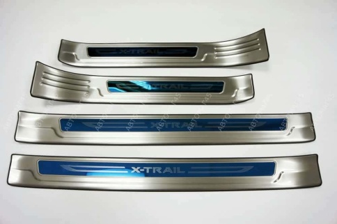 Накладки на внутр пороги Nissan X-Trail T32 Ниссан Х-Трейл Т32 2013-2022г широкие алюминий 4шт фото 5