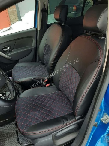 Авточехлы  Renault Duster до 2015г Sandero S.Stepway до 15г 2/3 Terrano 14-16г экокожа альк чер ромб фото 2