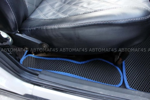 EVA ЭВА  коврики в салон Лада Приора ВАЗ 2110 черные синий кант рисунок ромб комплект 5шт    фото 3