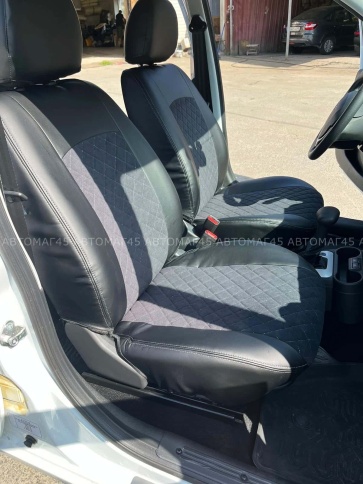 Авточехлы  Лада Granta Гранта  1/1 с 08.2018г экокожа алькантара черная с серой ниткой ромб  фото 18