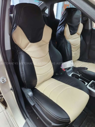 Динас  чехлы универсальные экокожа черный бежевый комплект    фото 3