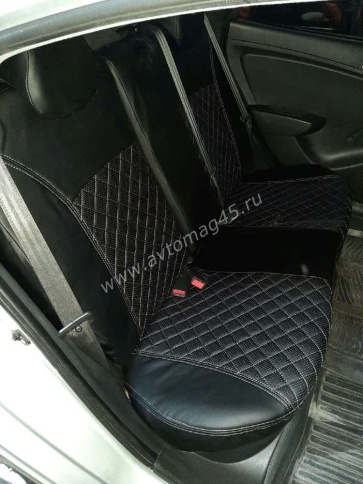Авточехлы  Kia Rio Киа Рио 2011-2017г Hyundai Solaris 2011-2017г экокожа черная серая нить ромб    фото 4