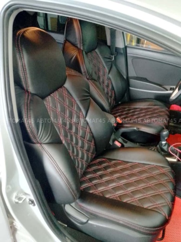 Экстрим  чехлы универсальные экокожа черный черный и красная нить ромб комплект    фото 11