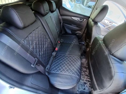 Авточехлы  Nissan Qashqai Ниссан Кашкай J11 2014-2022г экокожа черная красная нить ромб    фото 6