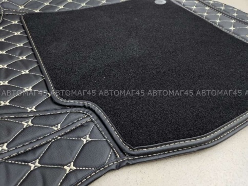 Ковры  5D экокожа Toyota Land Cruisеr 200 2007-2015г черный с бежевой ниткой+ворс комплект АКЦИЯ! фото 2