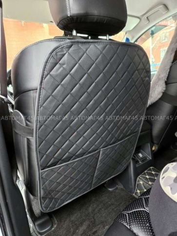 Maximal Защита  заднего сиденья с карманом экокожа черная c черной ниткой ромб соты 62х49см    фото 2