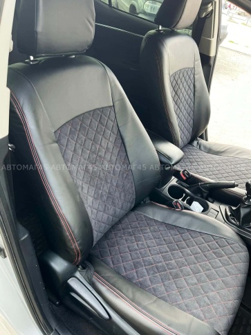 Авточехлы  Toyota Corolla Тойота Королла 2013-2019г кузов 160 180 экокожа алькантара красн нить ромб фото 1