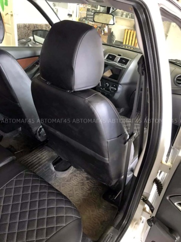 Авточехлы  Лада Granta Гранта  2/3 с 08.2018г экокожа черный с серой ниткой ромб г.Ростов    фото 5