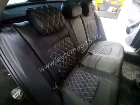 Авточехлы  Volkswagen Jetta Джетта 2010-2019г 6 поколение экокожа черная красная нить ромб    фото 3