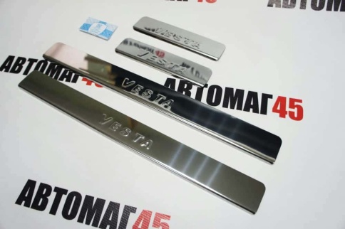 LIDER  Накладки на пороги  Лада Vesta Веста ВАЗ 2180 седан 4 шт нержавейка    фото 2