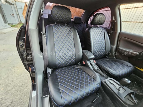 Авточехлы  Nissan Almera classic Ниссан Альмера классик 2006-2013г экокожа черный ромб синяя нить    фото 7