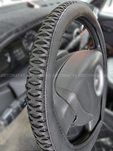 SALMAN  оплетка руля M экокожа/сетка 37-39см черная GYC-43  фото 2