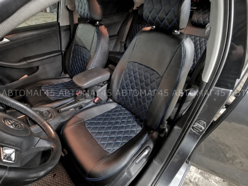 Авточехлы  Volkswagen Jetta Джетта 2010-2019г 6 поколение экокожа черная ромб син.нитка фото 6