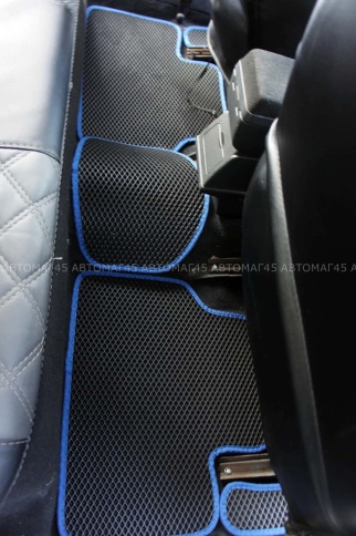 EVA ЭВА  коврики в салон Лада Приора ВАЗ 2110 черные синий кант рисунок ромб комплект 5шт    фото 4