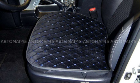 Maximal  Накидка на сиденье на силиконе велюр черный c синей ниткой 55 x 50 см 1шт    фото 3